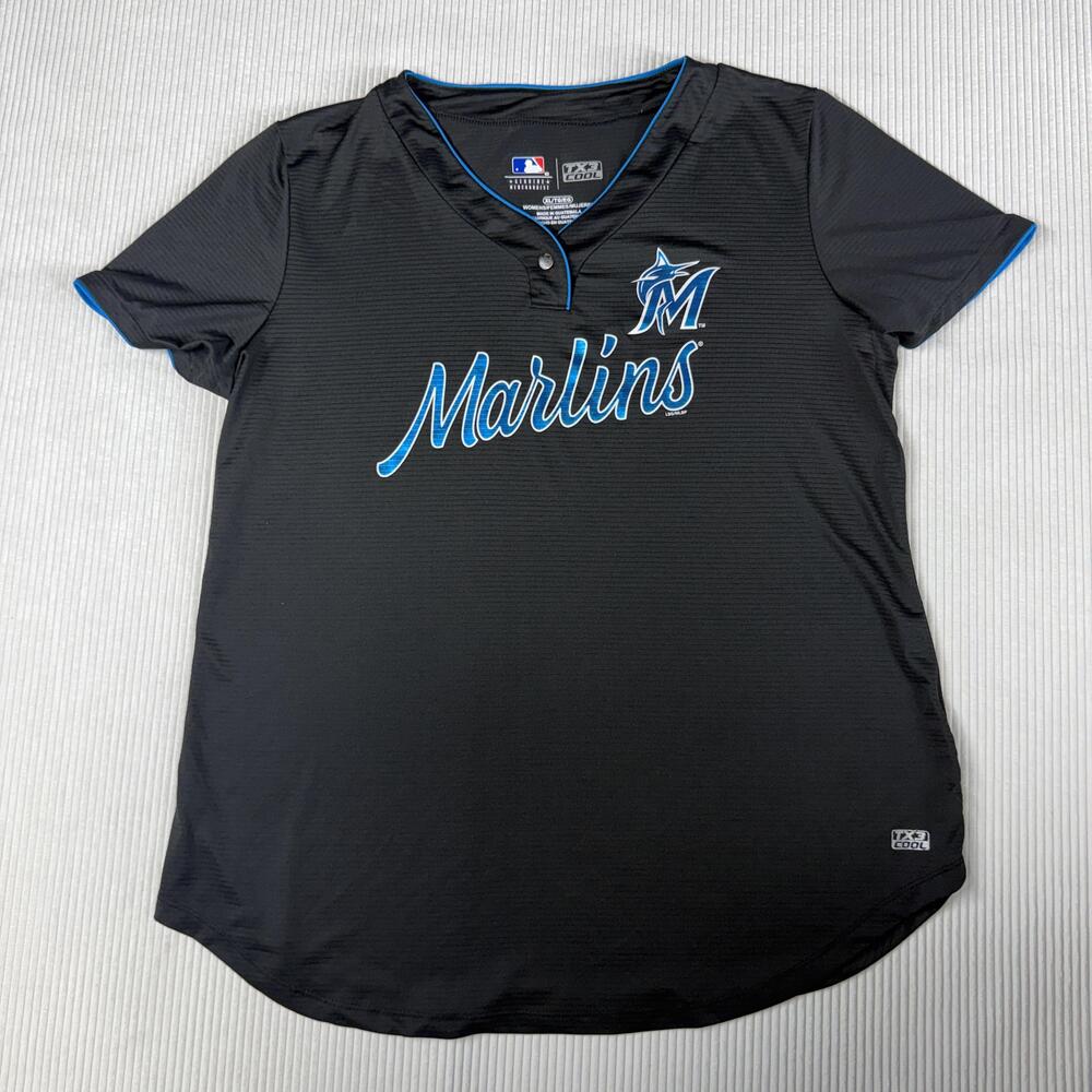 Miami Marlins Jersey Womens XL Black MLB Baseball TX3 Cool Genuine Merchandise